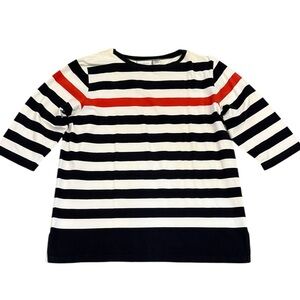 Liz Claiborne Rugby Stripe 3/4 Sleeve Top Thick Cotton Navy White Nautical 2X